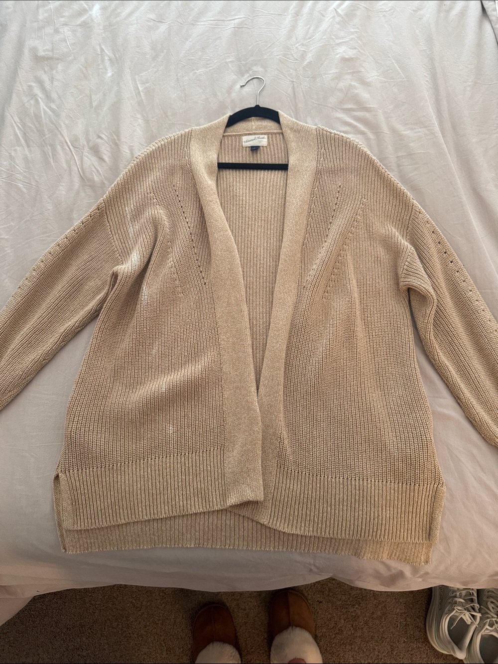 Cozy Beige 100% Cotton Open-Front Cardigan